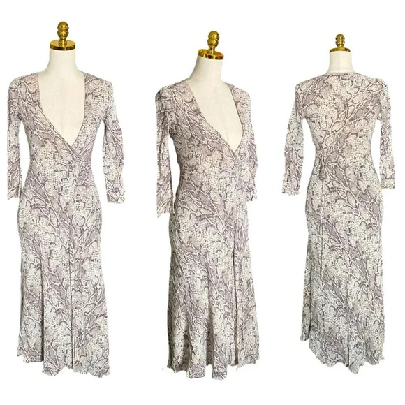 REFORMATION | Taupe Python Animal Print Crepe Wrap High Slit Midi Dress Size S - Picture 4 of 7
